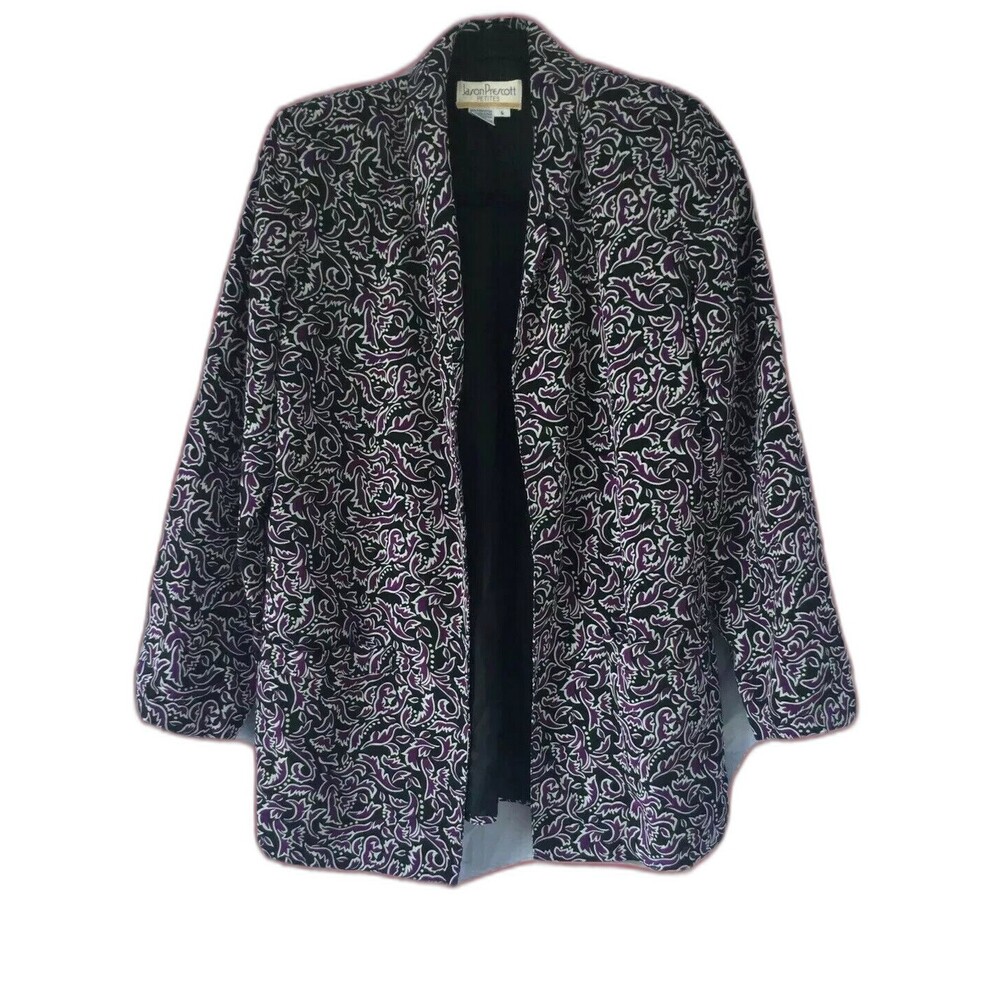 Jason Prescott Size 6P Multicolored Paisley Open Front  Jacket Hip Length 80s